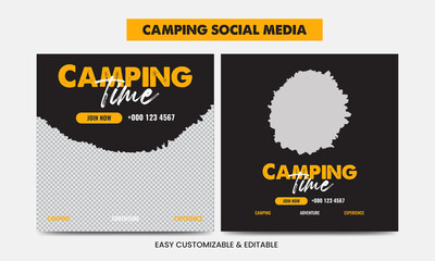 Adventure camping time social media post template bundle. Camping social media web banner set