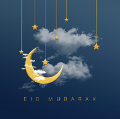 Obraz na płótnie Canvas Eid Mubarak Islamic Design Crescent Moon Lantern. Translation: Blessed Eid