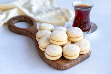 Cookies on a white background. Delicious filled cookies. Bakery products. close up