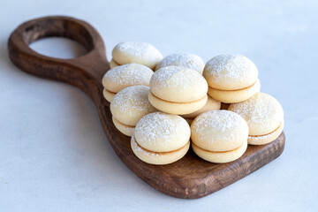 Cookies on a white background. Delicious filled cookies. Bakery products. close up