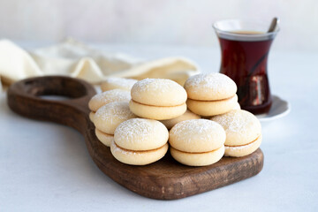 Cookies on a white background. Delicious filled cookies. Bakery products. close up