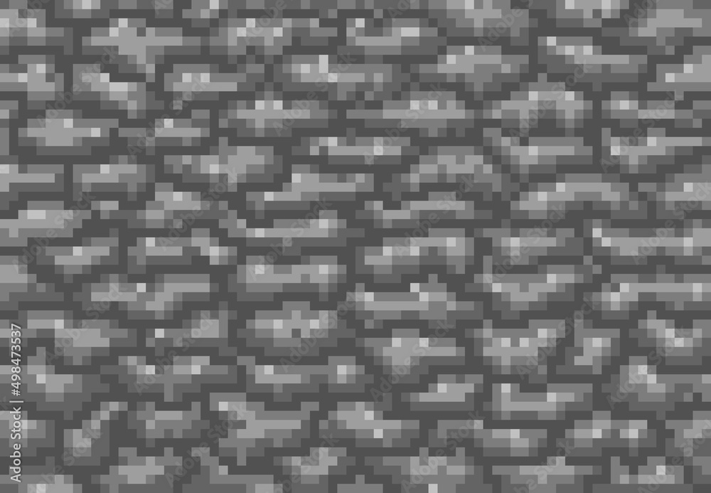 Fototapete cubic grey rock stone blocks of rubble or gravel cobble, vector pixel cubic pattern background. 8bit