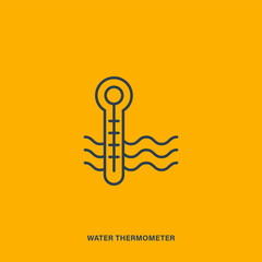 Vector linear water thermometer icon. Isolated outline picture of measure equipment in water