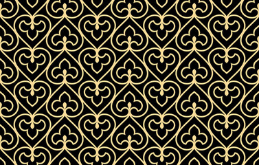 Flower geometric pattern. Seamless vector background. Gold and black ornament. Ornament for fabric, wallpaper, packaging. Decorative print