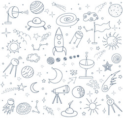 space elements seamless pattern in doodle style sketch vector