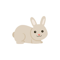 Cute baby rabbit or hare pet for Easter design. Animal bunny in cartoon style. Rabbit lie. Vector illustration