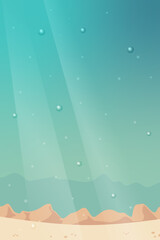 Light underwater landscape with sand and bubbles. Vector background illustration for mobile game, wallpaper, app. Seascape vertical view.