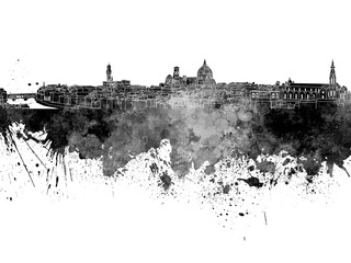Florence skyline in black watercolor on white background