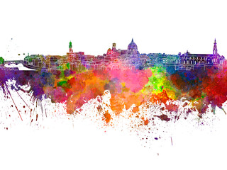 Florence skyline in watercolor on white background