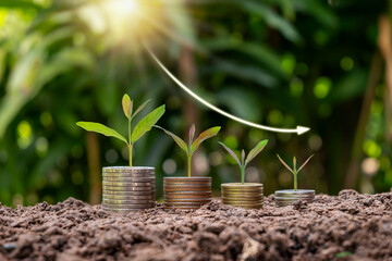 tree growing on a pile of declining money. The concept of finance, economic crisis, financial...