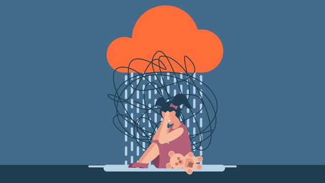 Social protection of children. Kids safety care. Child protection. Little girl sitting on the floor and crying. Children's tantrums. Service for the Protection of Minors and Orphans. 2d flat animation