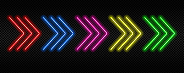 Neon arrows. Neon glowing arrow pointer on dark background. 