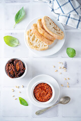 Dried tomatoes nuts pesto in a bowl