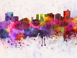 Fort Worth skyline in watercolor 
