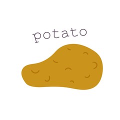 Flat cartoon potato isolated on white background. Brown potato drawing. Fresh vegetarian food icon - colorful vector illustration.