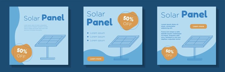 Solar panel store social media post, banner set, sustainable green energy advertisement concept, electrician mechanic marketing square ad, abstract print, isolated on background