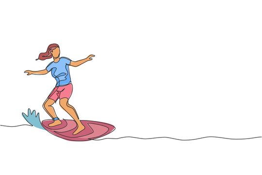 surfer girl riding pink surfboard on wave clip art preview