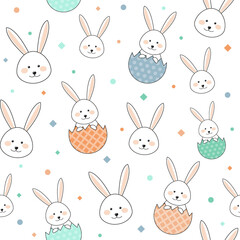 Easter seamless pattern with bunnies and eggs. Vector