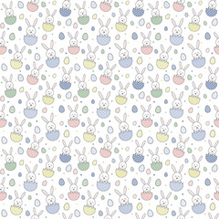 Easter background with bunnies and decorative eggs. Seamless pattern. Vector