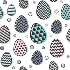 Easter texture with decorative eggs. Seamless pattern. Vector