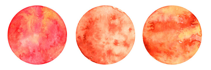 Obraz premium Watercolor red planets set. Mars, mercury, venus hand drawn. Isolated on white background. Heavenly bodies. Solar system.