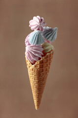 Meringue in a waffle cone.