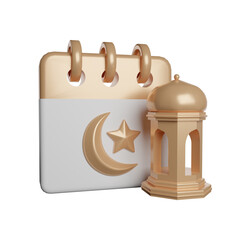 Ramadan calendar with moon and star lantern decoration 3d rendering illustration