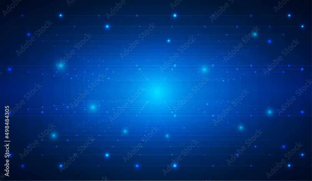 Fototapete Abstract Virtual Reality Rectangular Tunnel Perspective Grid Array Vector. Dark Blue Empty Space Dot Line Structure with Star Glow Illustration.