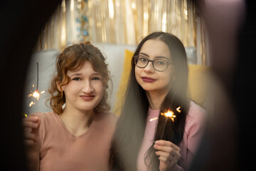 Happy birthday dear friend concep, friends decorate a room for a birthday party