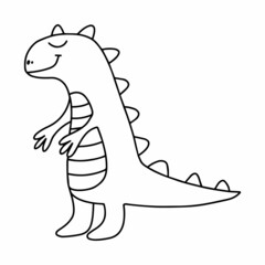 Dinosaur in doodle style. Vector illustration. Cute hand drawn dino. Children's coloring book.