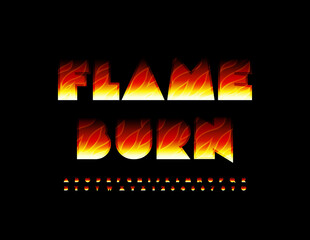Vector creative template Flame Burn. Abstract style Font. Fire pattern Alphabet Letters and Numbers set