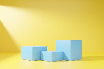 Obraz premium Blue podium on yellow abstract background.
