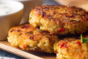 Gluten free millet burgers close up