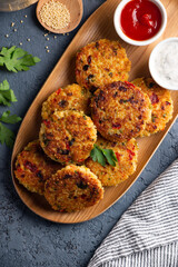Delicious vegan millet burgers with sauces