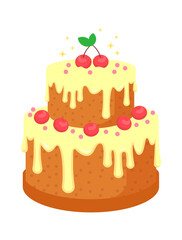 Birthday cake with cherries. Vector illustration