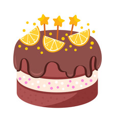 Chocolate cake with lemons. Vector illustration