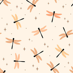 Seamless pattern with dragonfly. Hand drawn vector background. Texture for textile, print, packaging. © Anastasia