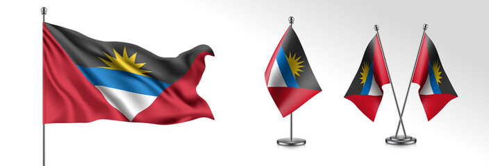 Set of Antigua and Barbuda waving flag on isolated background vector illustration