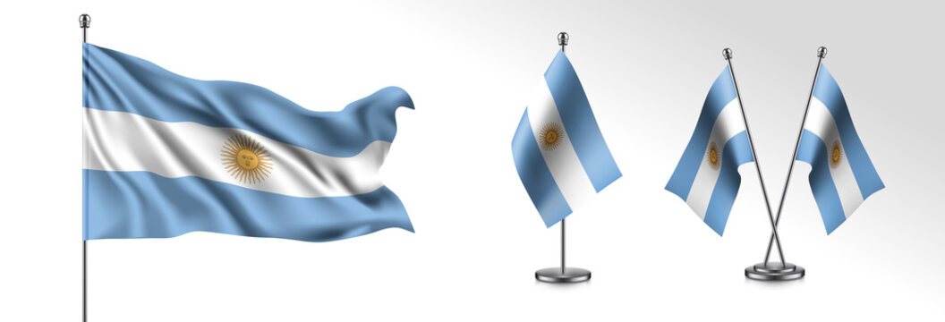 Set of Argentina waving flag on isolated background vector illustration