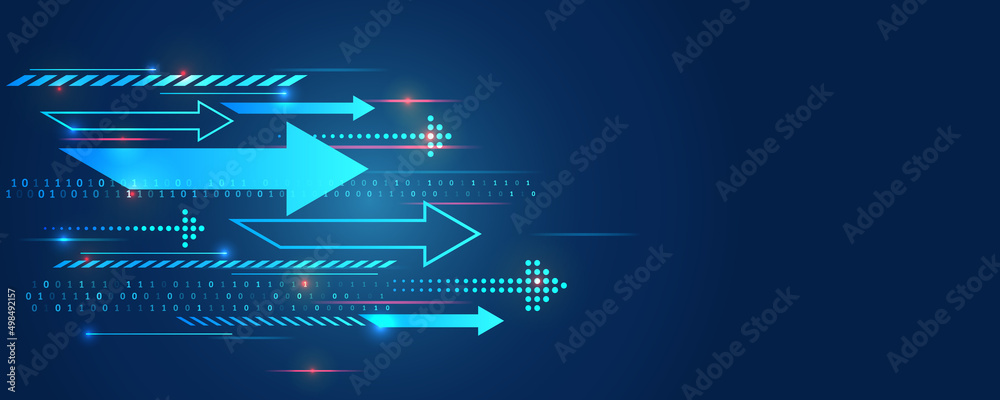 Aufkleber Futuristic red-blue stripes with arrows. Modern high-tech background for presentations and websites. Abstract background with glowing dynamic lines.