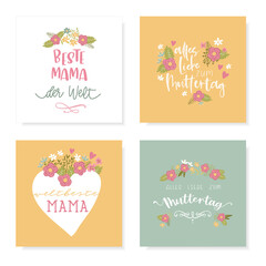 Lovely hand drawn Mother's Day designs, cute flowers and handwriting in German saying 