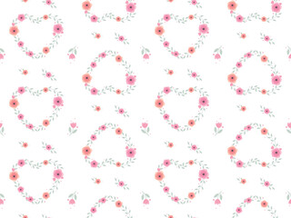 Beautiful romantic pink flowers on a white background. Texture for the background. Vector illustration. Floral ornament for textile, fabric, wallpaper, surface design.