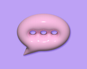 3D minimal pink chat bubble on purple background. concept of social media messages. 3d render illustration