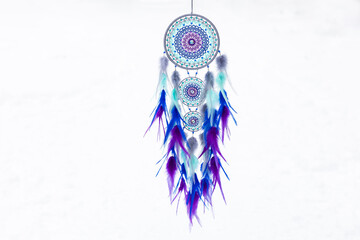 Handmade dream catcher with feathers threads and beads rope hanging