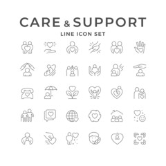 Set line icons of care and support