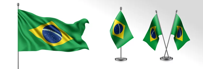Fotobehang Set of Brazil waving flag on isolated background vector illustration © kora_ra_123