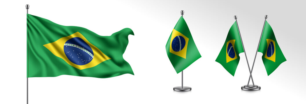 Set of Brazil waving flag on isolated background vector illustration