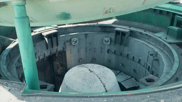 Hatch of mine of nuclear missile. Ballistic missile ready to launch.