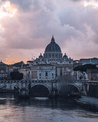 Fototapeta premium Saint Peter Basilica Vatican City Views from Tiber Rome Sunset