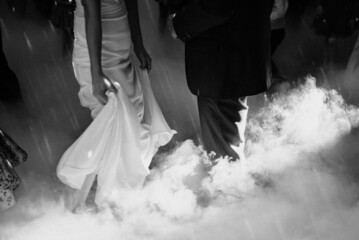 The first dance of the young. The bride and groom are dancing their first dance.